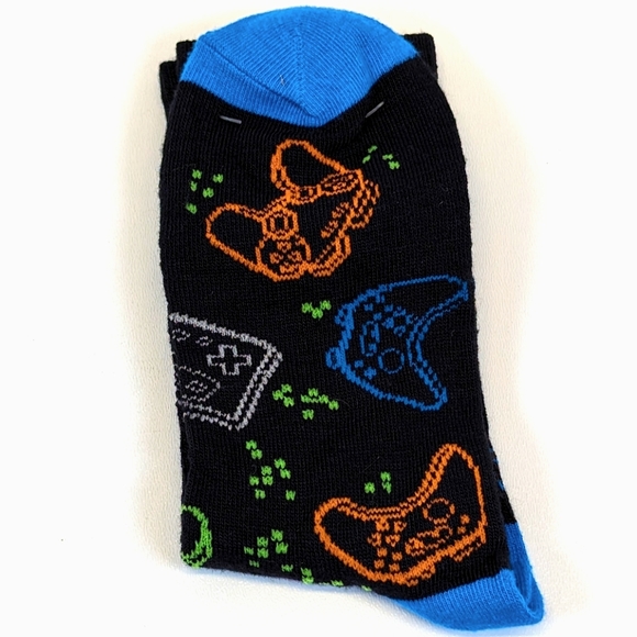 Novelty Video Game Controller Fun Socks Mid-Crew Black Blue Green Orange Grey - Picture 2 of 2